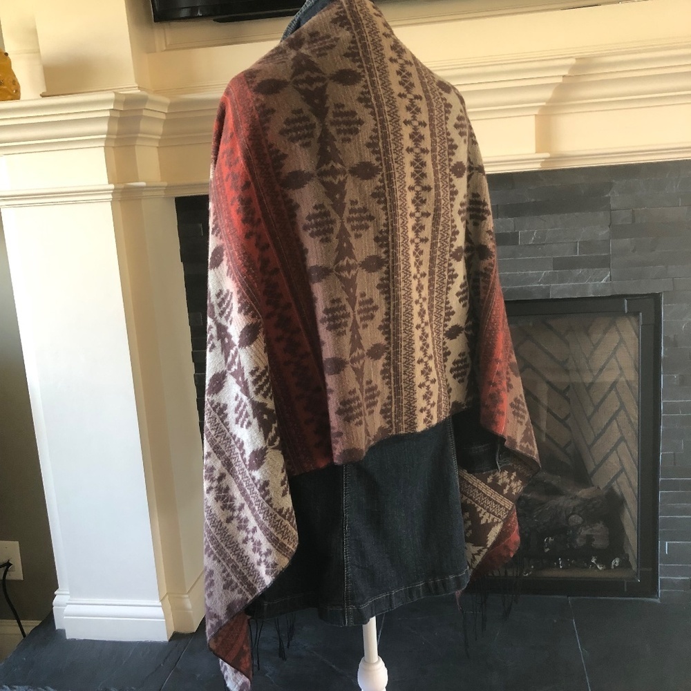 Wool blend wrap - One Size - Brown orange beige Southwestern vibe One size 71x24 - Picture 3 of 13